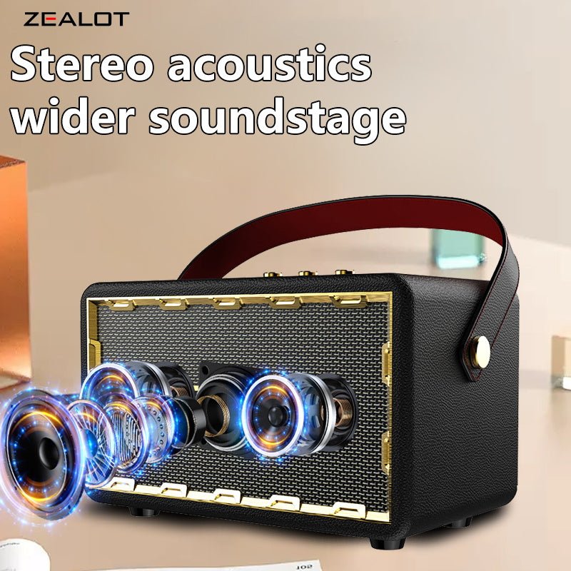 ZEALOT MT01 Portable Bluetooth Speaker - Bluetooth Speaker - Stereo Sound Deep Bass Subwoofer Waterproof - Black