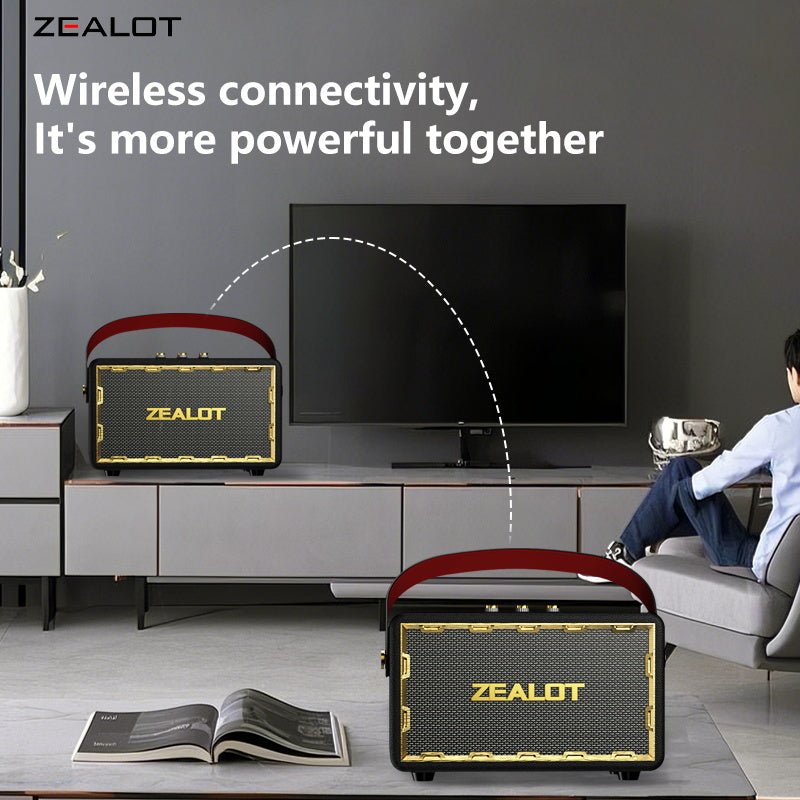 ZEALOT MT01 Portable Bluetooth Speaker - Bluetooth Speaker - Stereo Sound Deep Bass Subwoofer Waterproof - Black