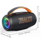ZEALOT P12 Portable Bluetooth Speaker - Bluetooth Speaker - Stereo Sound Deep Bass Subwoofer Waterproof - Black