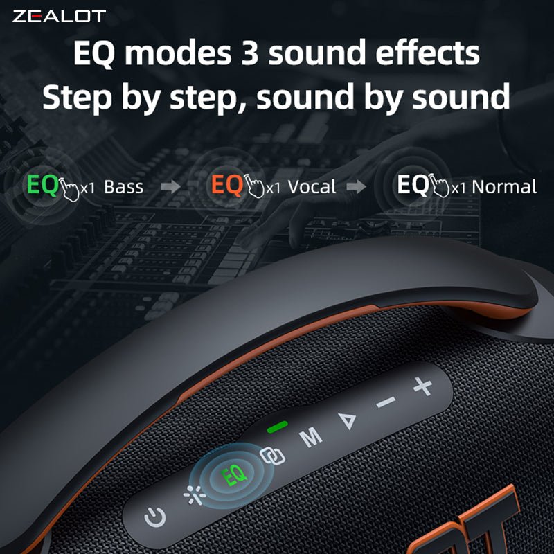 ZEALOT P12 Portable Bluetooth Speaker - Bluetooth Speaker - Stereo Sound Deep Bass Subwoofer Waterproof - Black