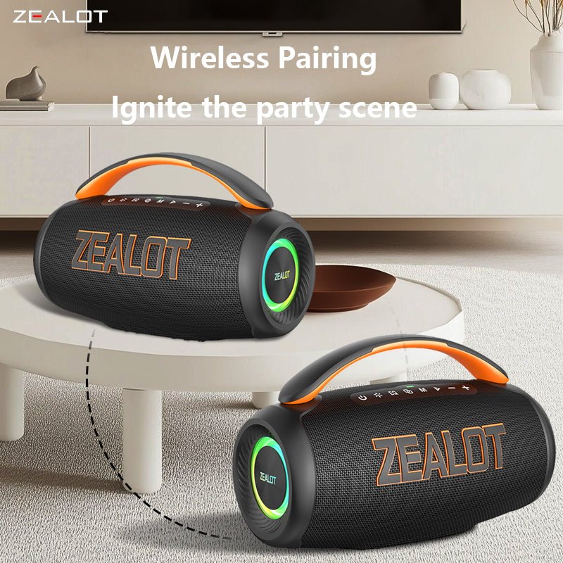 ZEALOT P12 Portable Bluetooth Speaker - Bluetooth Speaker - Stereo Sound Deep Bass Subwoofer Waterproof - Black
