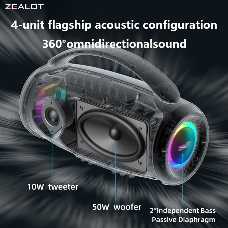 ZEALOT P12 Portable Bluetooth Speaker - Bluetooth Speaker - Stereo Sound Deep Bass Subwoofer Waterproof - Black