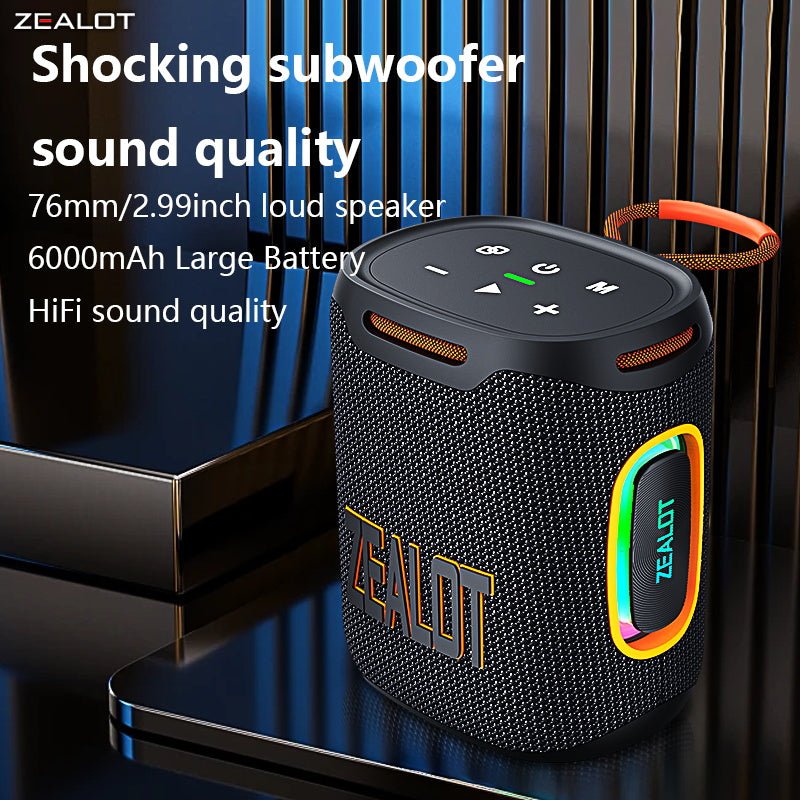 ZEALOT S122 Portable Bluetooth Speaker - Bluetooth Speaker - Stereo Sound Deep Bass Subwoofer Waterproof - Black