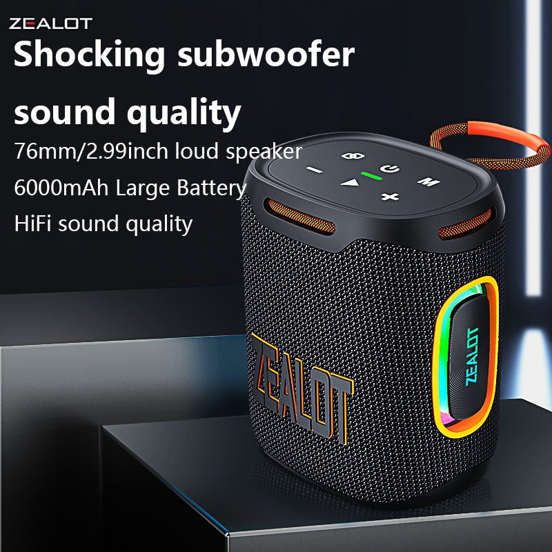 ZEALOT S122 Portable Bluetooth Speaker - Bluetooth Speaker - Stereo Sound Deep Bass Subwoofer Waterproof - Black
