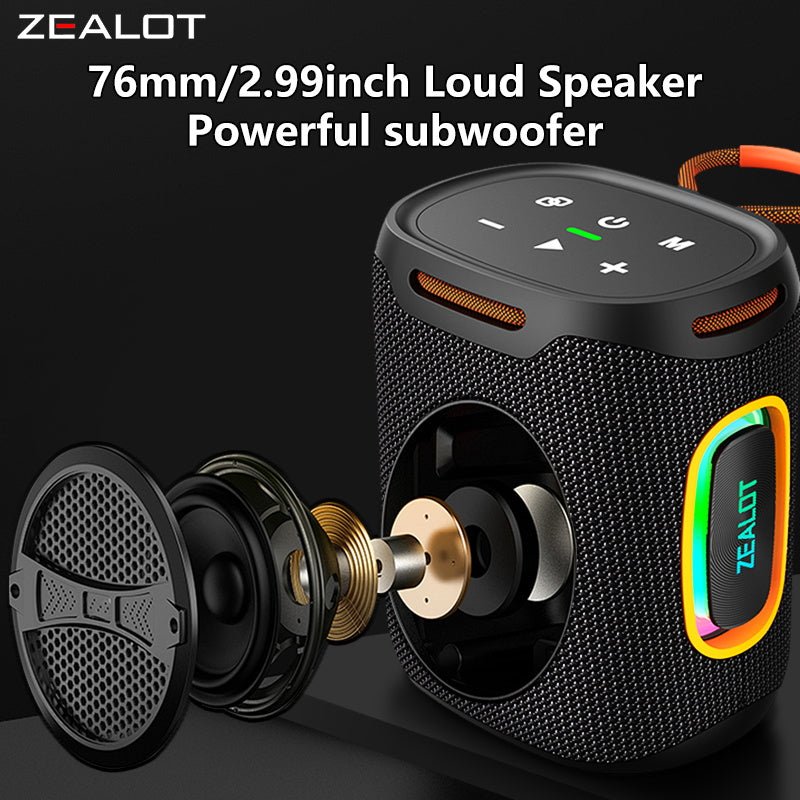 ZEALOT S122 Portable Bluetooth Speaker - Bluetooth Speaker - Stereo Sound Deep Bass Subwoofer Waterproof - Black