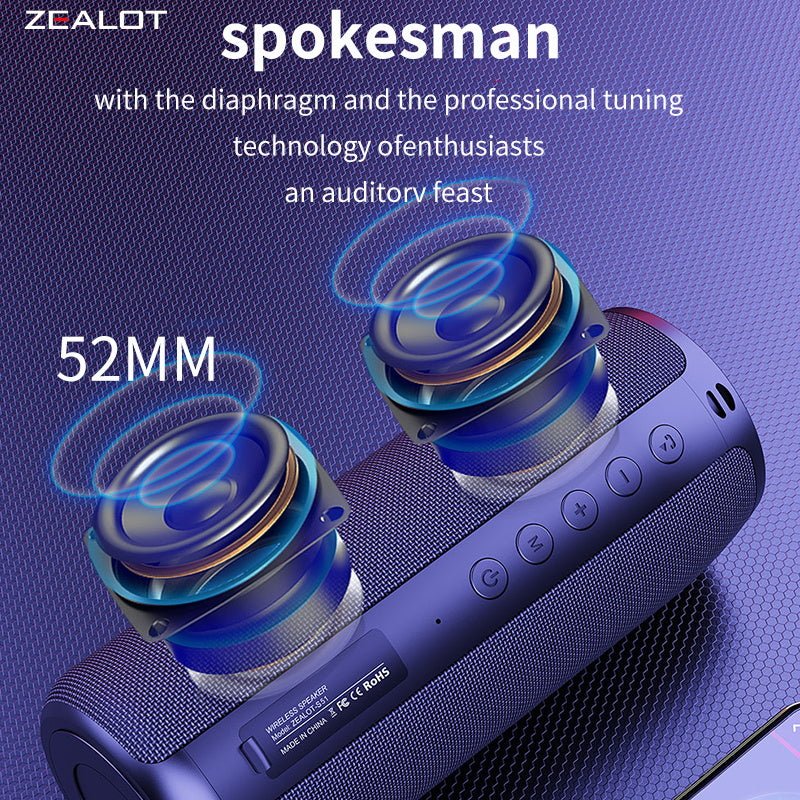 ZEALOT S51 Portable Bluetooth Speaker Black Main Image 04