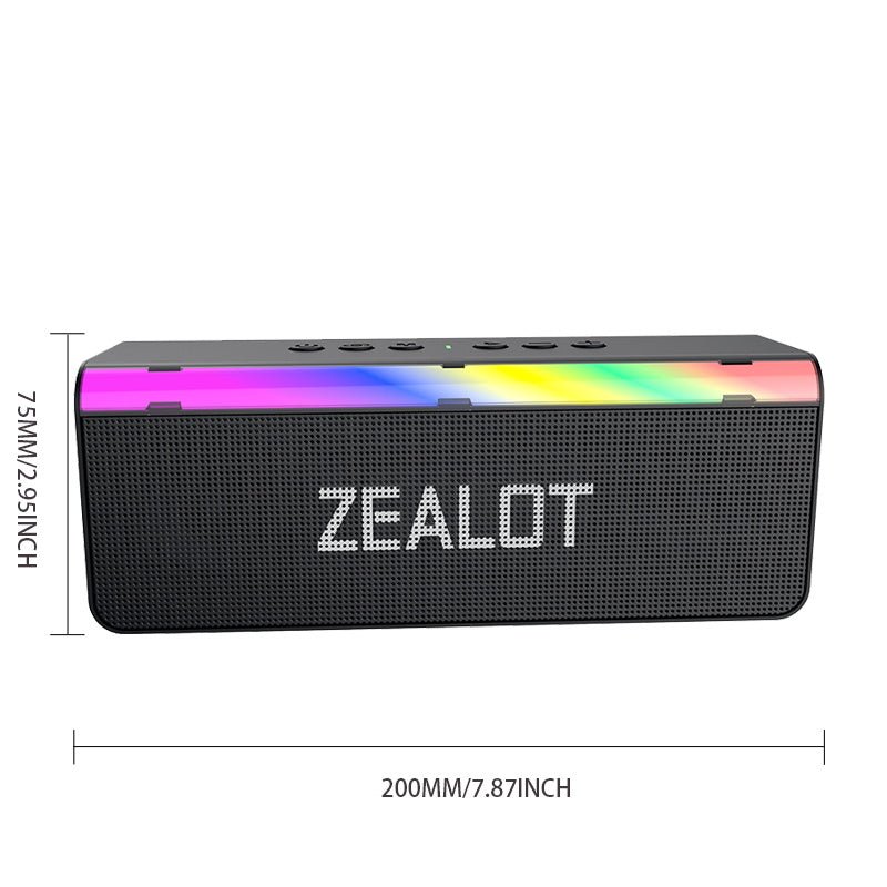 ZEALOT S72 Portable Bluetooth Speaker - Portable Wireless Speaker - Stereo Sound Deep Bass Subwoofer Waterproof - Black