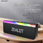 ZEALOT S72 Portable Bluetooth Speaker - Portable Wireless Speaker - Stereo Sound Deep Bass Subwoofer Waterproof - Black