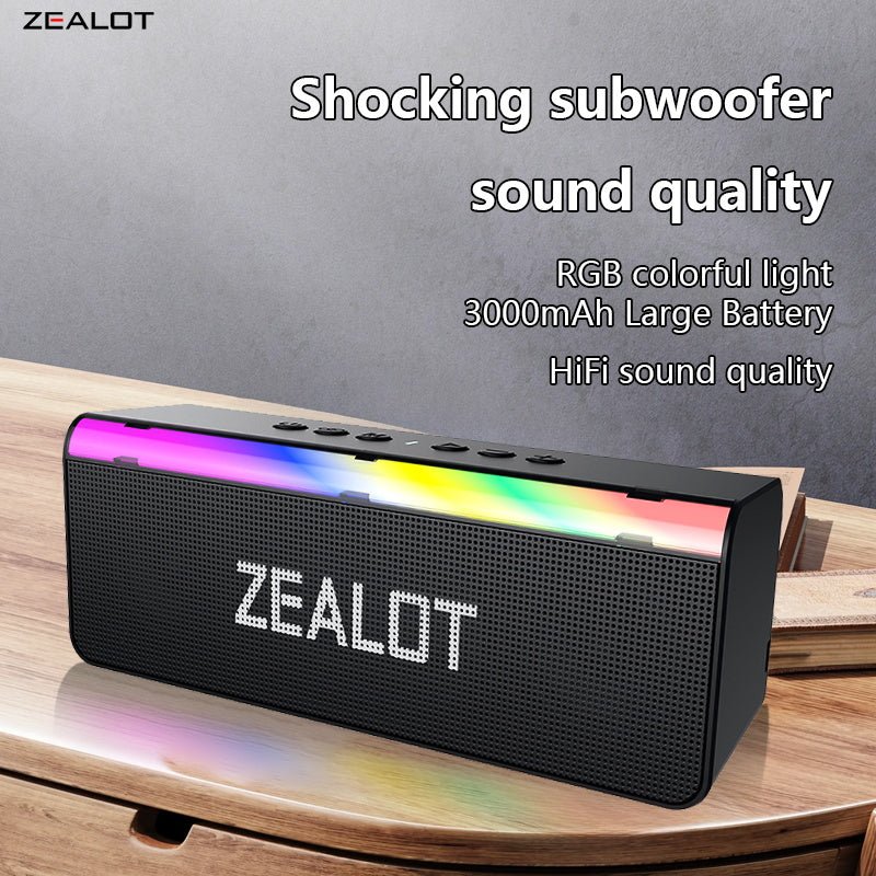 ZEALOT S72 Portable Bluetooth Speaker - Portable Wireless Speaker - Stereo Sound Deep Bass Subwoofer Waterproof - Black