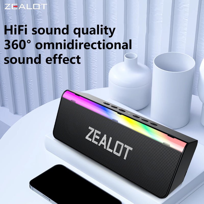 ZEALOT S72 Portable Bluetooth Speaker - Portable Wireless Speaker - Stereo Sound Deep Bass Subwoofer Waterproof - Black
