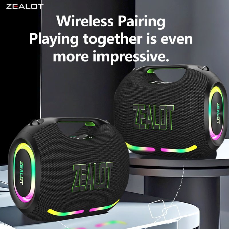 ZEALOT ZE01 Portable Bluetooth Speaker - Portable Wireless Speaker - Stereo Sound Deep Bass Subwoofer Waterproof - Black