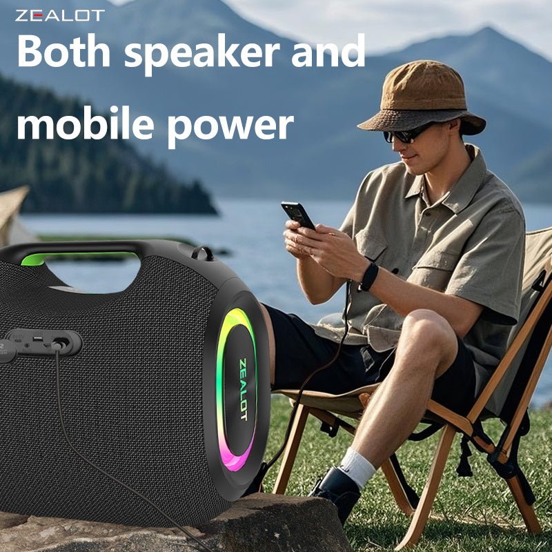 ZEALOT ZE01 Portable Bluetooth Speaker - Portable Wireless Speaker - Stereo Sound Deep Bass Subwoofer Waterproof - Black