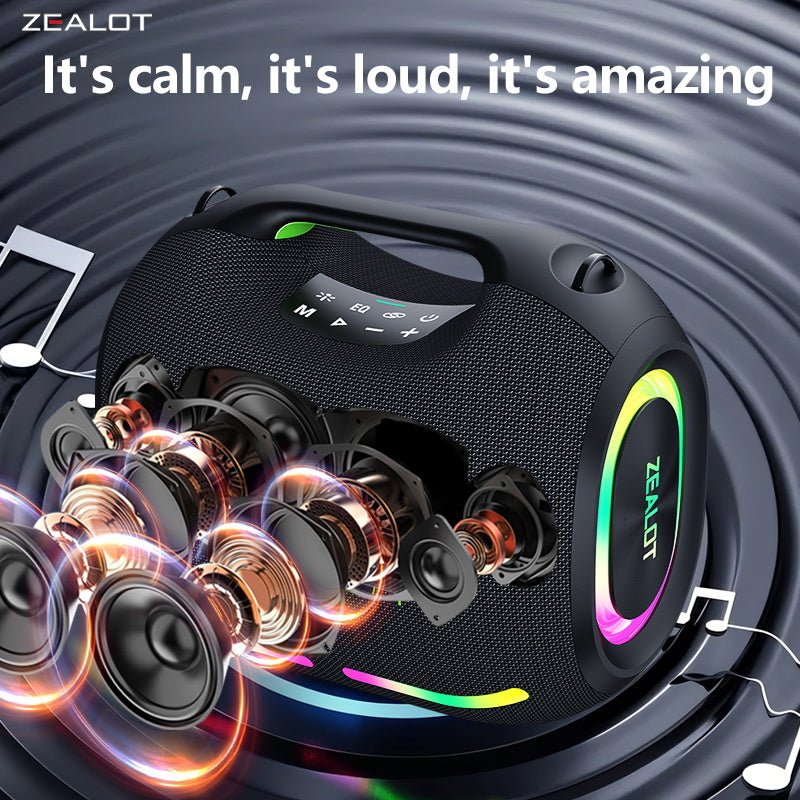 ZEALOT ZE01 Portable Bluetooth Speaker - Portable Wireless Speaker - Stereo Sound Deep Bass Subwoofer Waterproof - Black